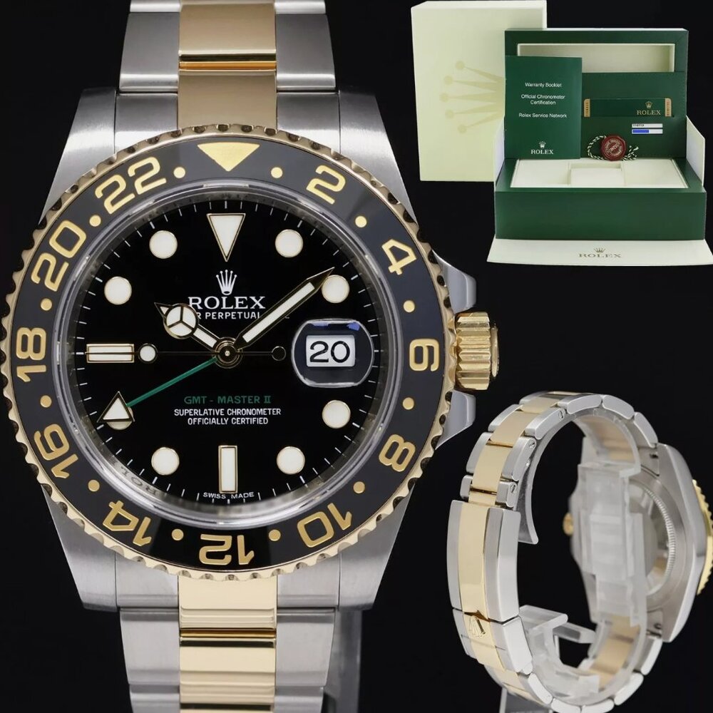 Rolex Sport GMT Two Tone Gold Black Men's Watch! With Rolex BOX